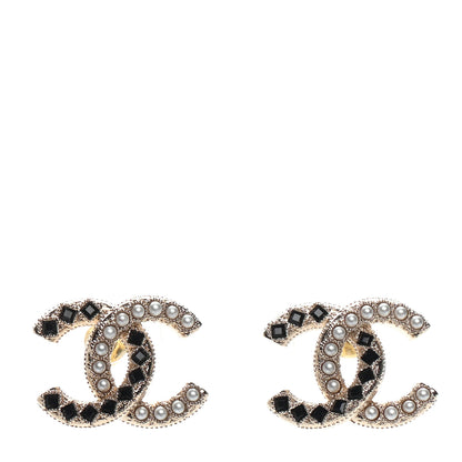 Chanel Resin Pearl CC Earrings Gold Black 1 of 5