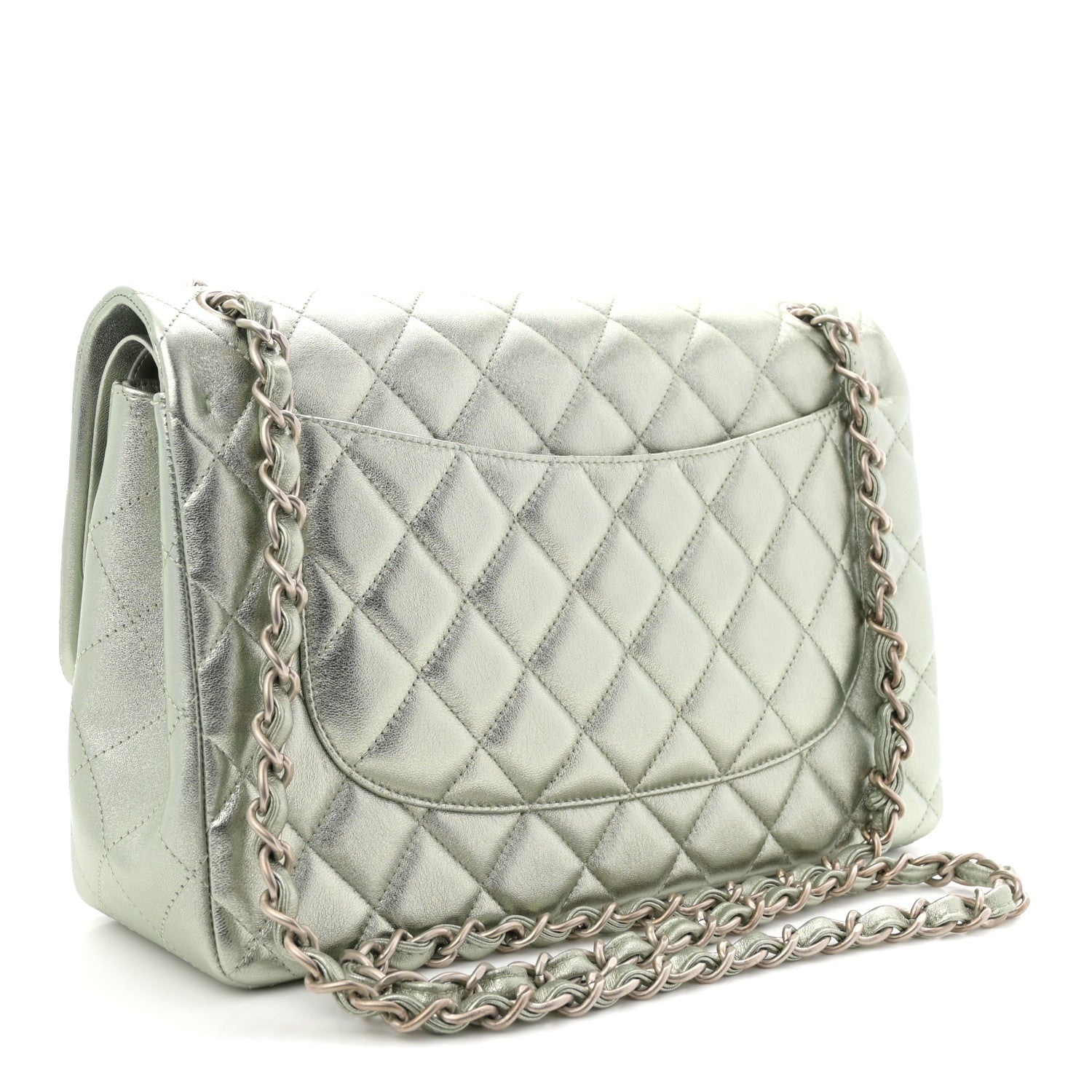 Chanel Metallic Lambskin Quilted Jumbo Double Flap Green 3 of 12