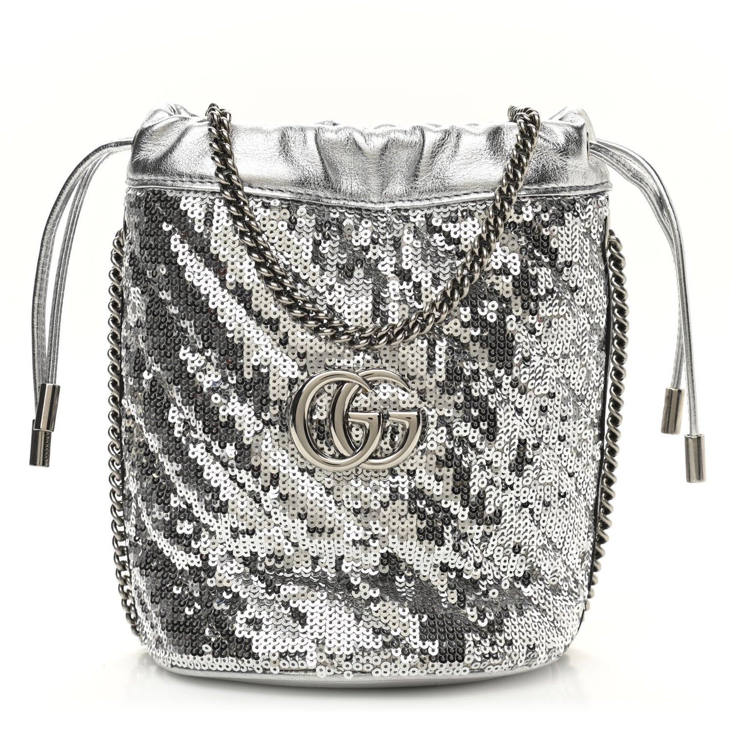 Sequin Mini GG Marmont 2.0 Bucket Bag Silver