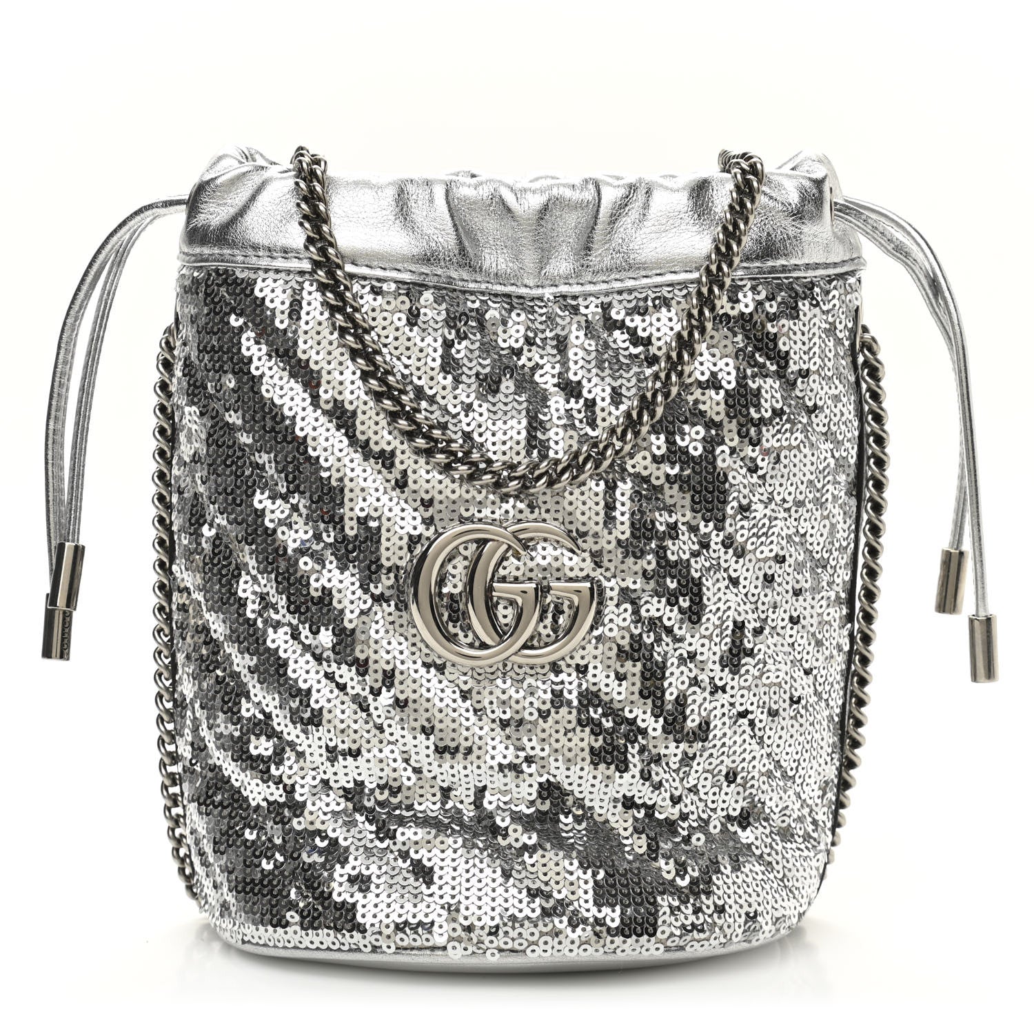 Gucci Sequin Mini GG Marmont 2.0 Bucket Bag Silver 2 of 10