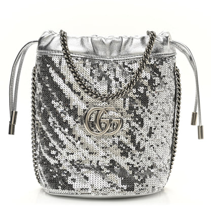 Gucci Sequin Mini GG Marmont 2.0 Bucket Bag Silver 2 of 10