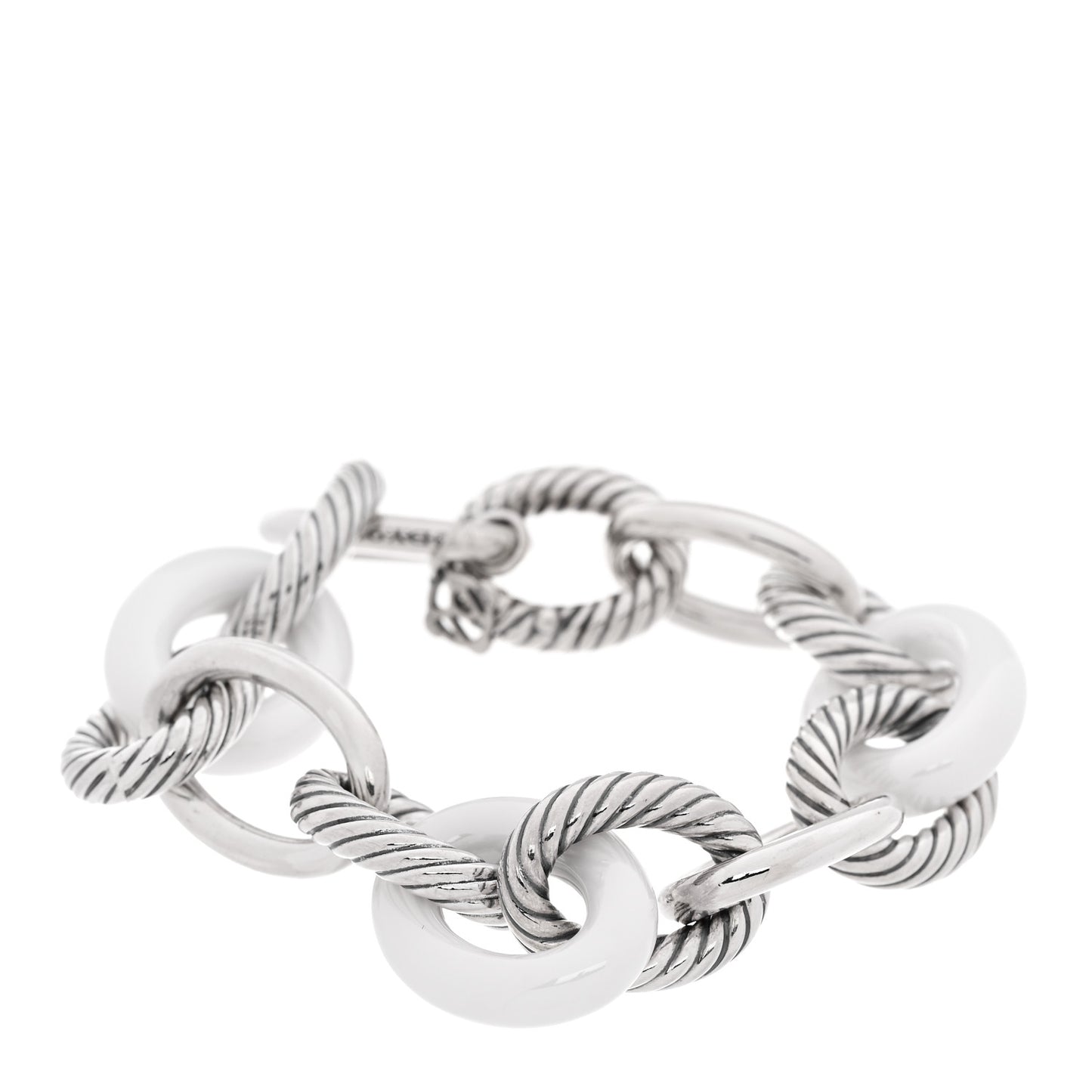 Sterling Silver White Ceramic 17mm Extra Large Oval Link Bracelet