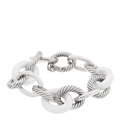 David Yurman Sterling Silver White Ceramic 17mm Extra Large Oval Link Bracelet 1 of 4