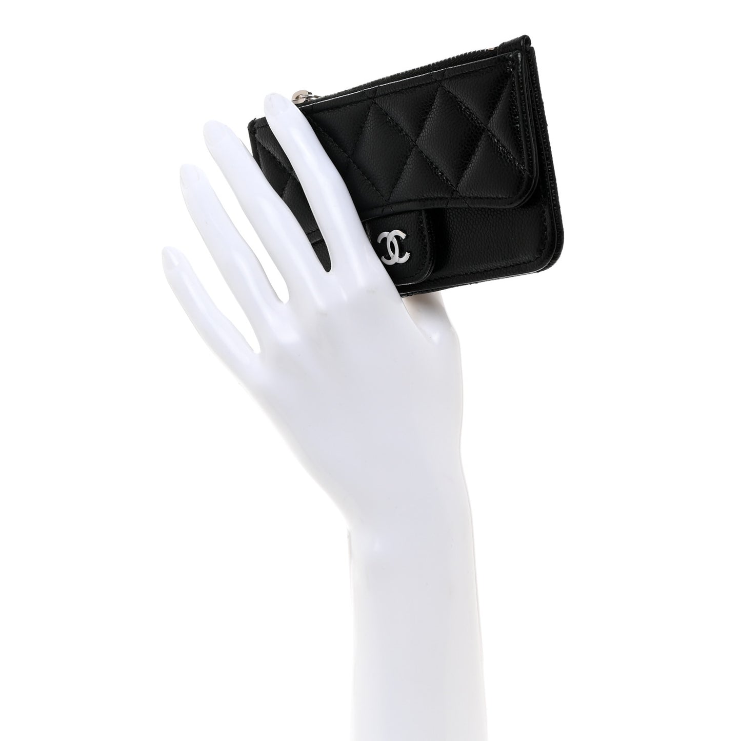 Caviar Quilted Flap Zip Card Holder Black