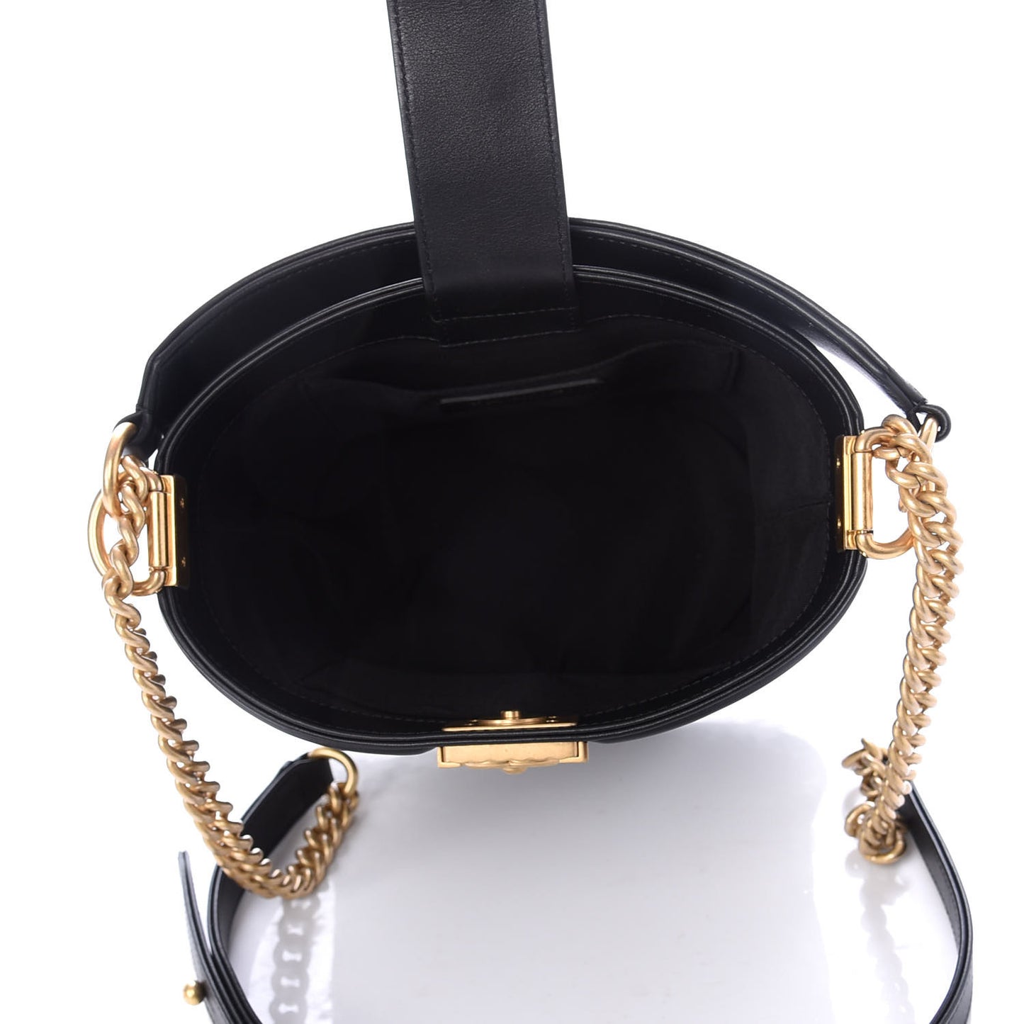 Calfskin Quilted Boy Bucket Bag Black