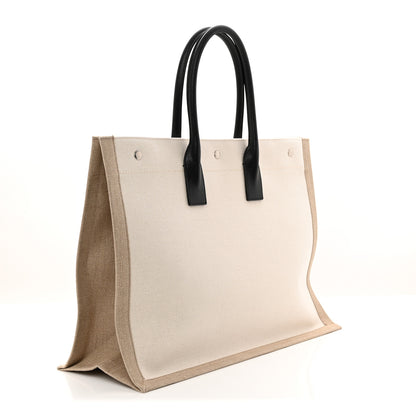 Saint Laurent Linen Calfskin Rive Gauche Tote Optic White 3 of 10