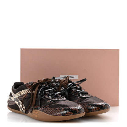 Miu Miu Technical Fabric Calfskin Snakeskin Effect Gymnasium Sneakers 38 Moro Tobacco 9 of 9