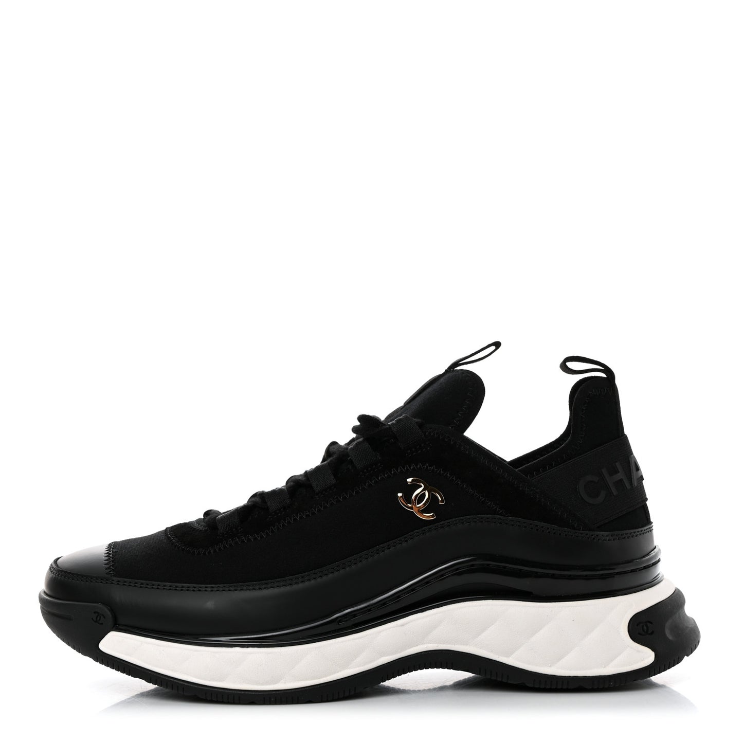 Velvet Calfskin Mixed Fibers CC Sneakers 38 Black