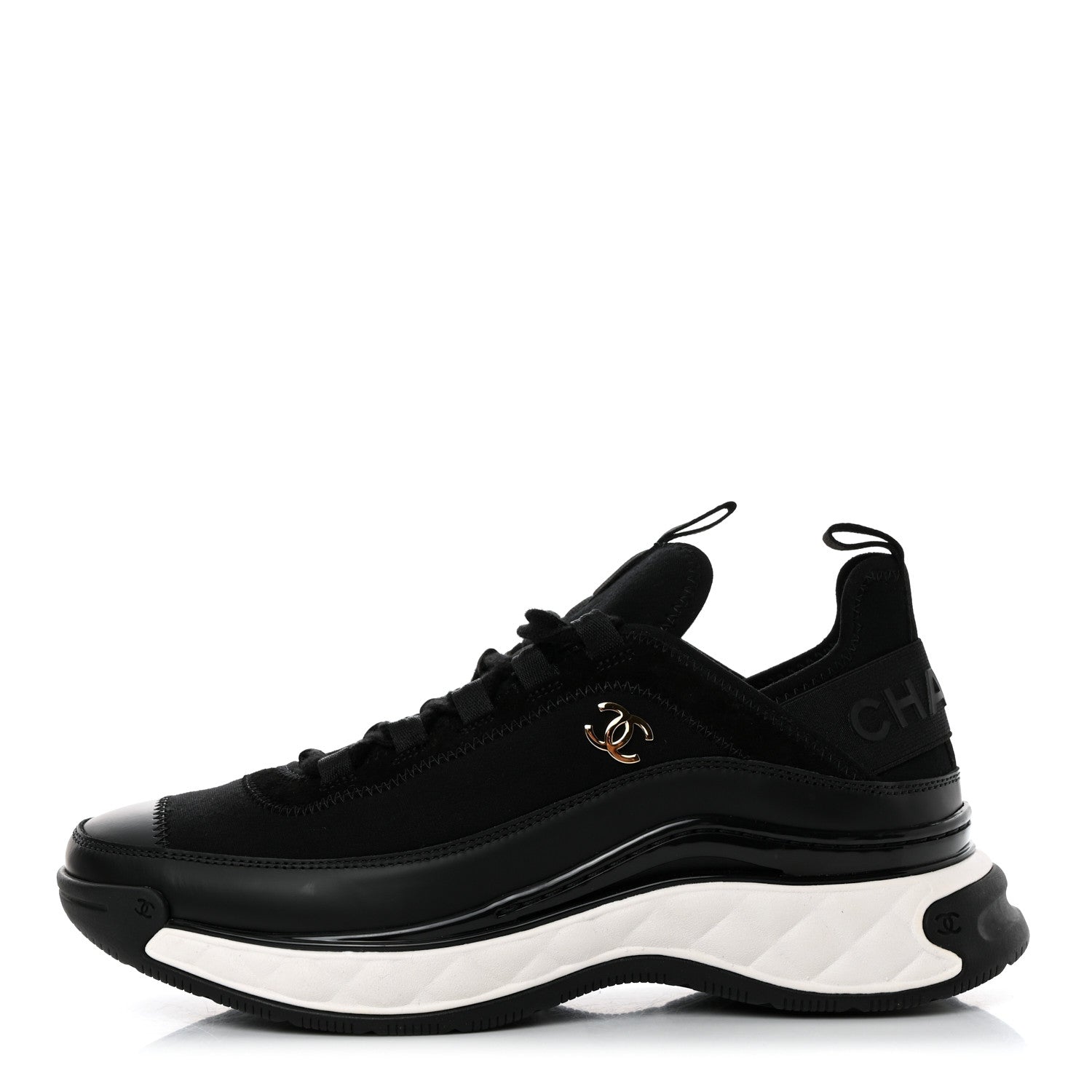 Chanel Velvet Calfskin Mixed Fibers CC Sneakers 38 Black 1 of 9