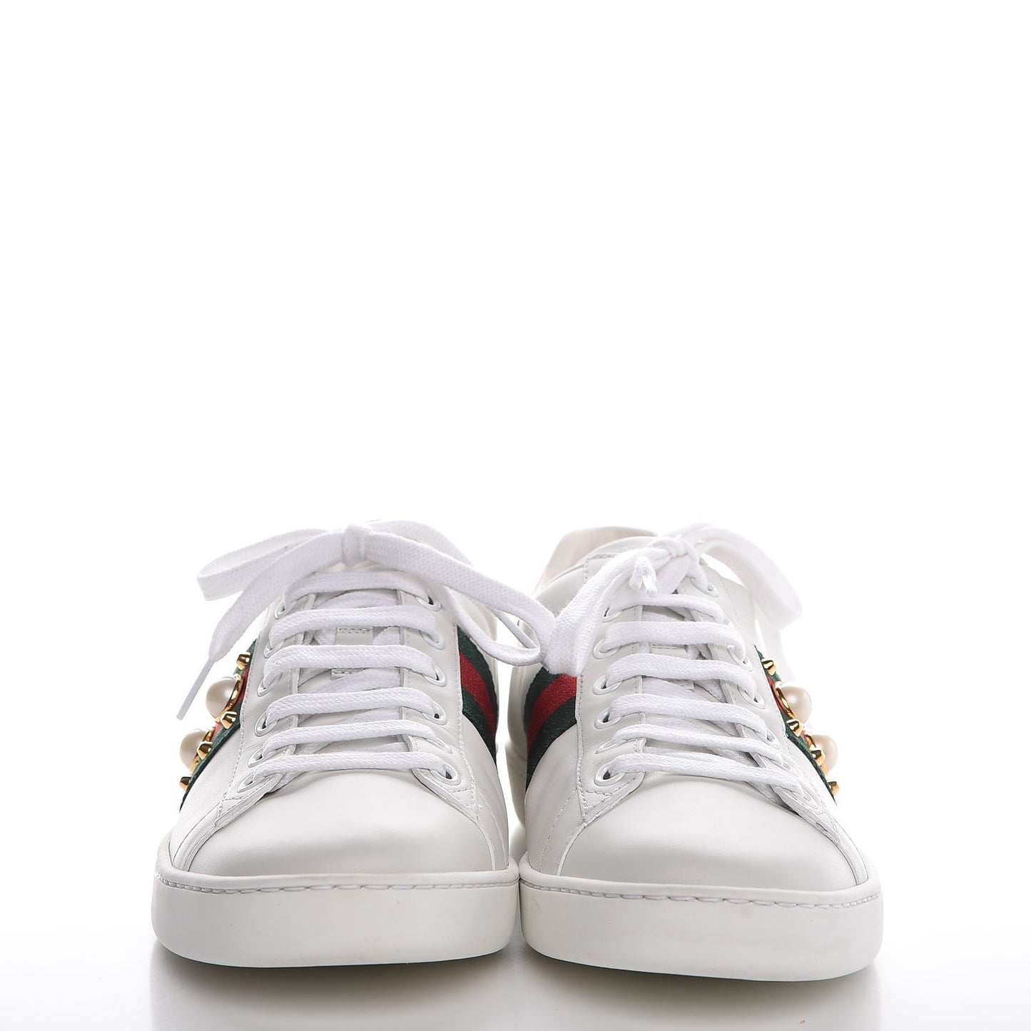 Calfskin Web Studded Ace Sneakers 37.5 White