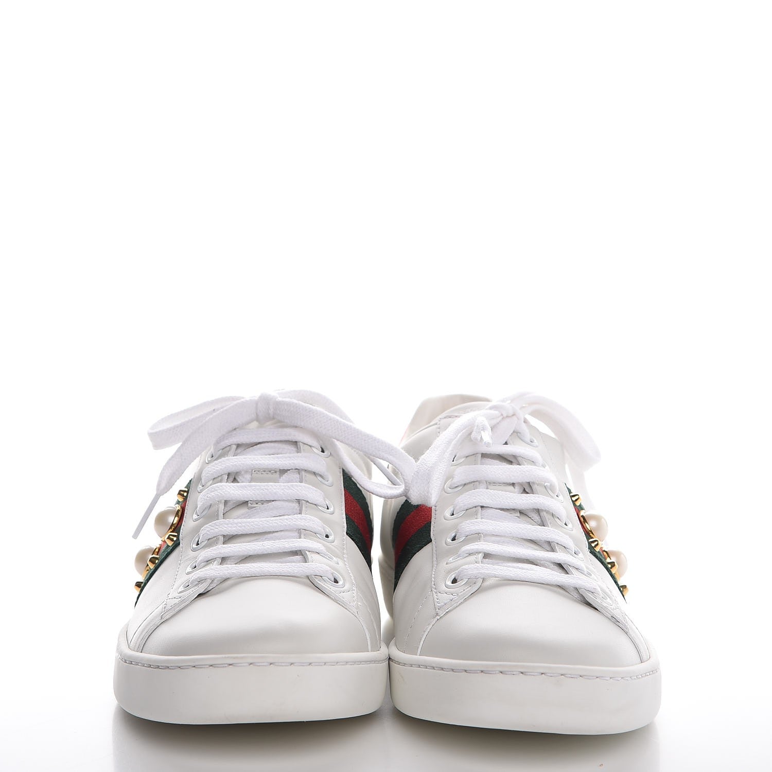 Gucci Calfskin Web Studded Ace Sneakers 37.5 White 2 of 9