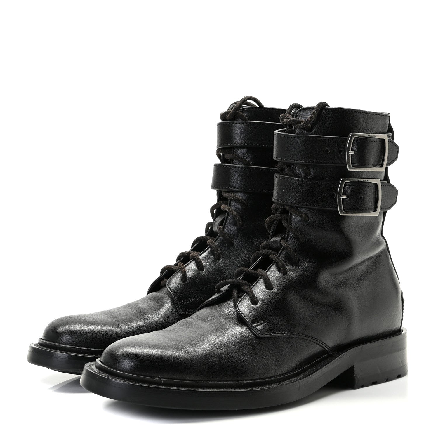 Saint Laurent Kangaroo Calfskin Embossed Army 20 Strap Boots 36.5 Black 4 of 9