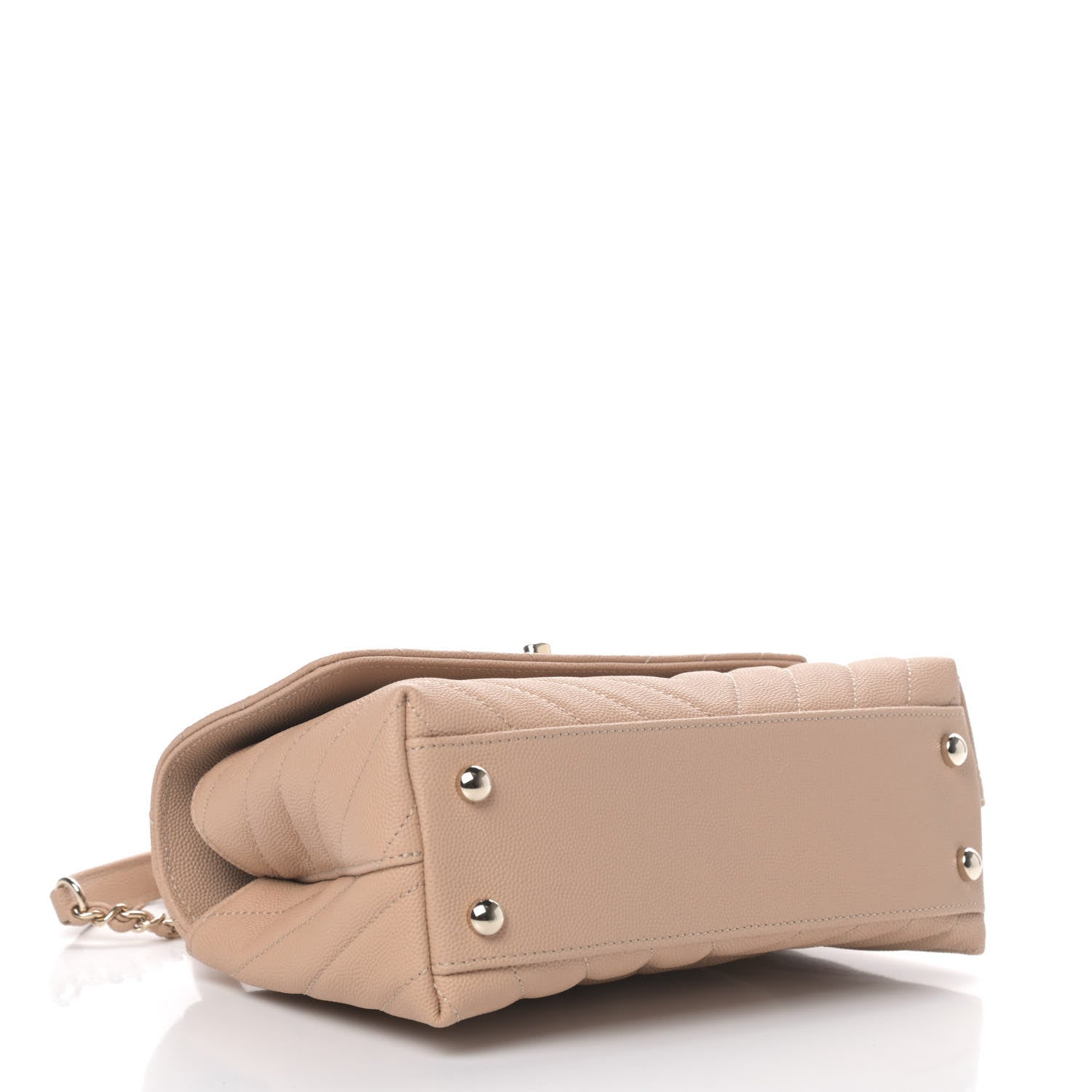 Chanel Caviar Chevron Quilted Mini Coco Handle Flap Beige 3 of 4