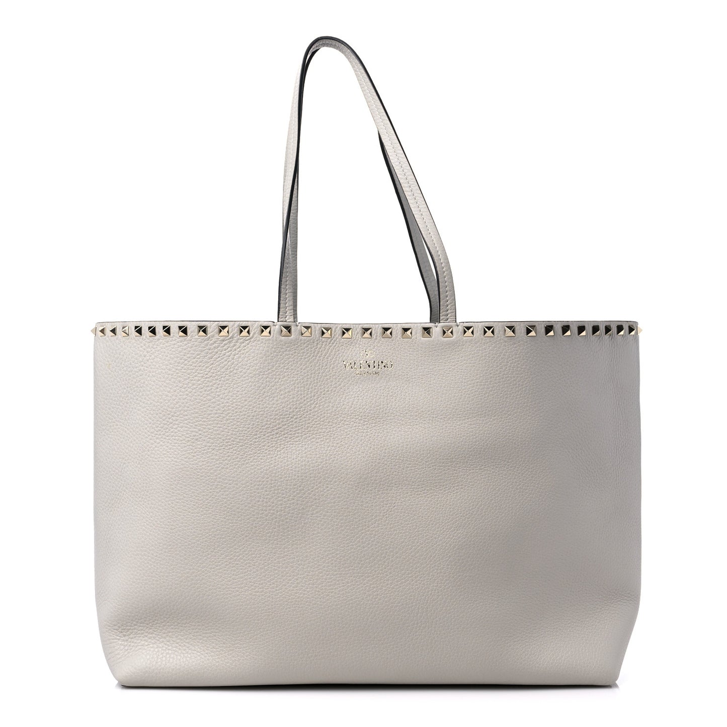 Grained Calfskin Rockstud Shoulder Tote Opal Grey