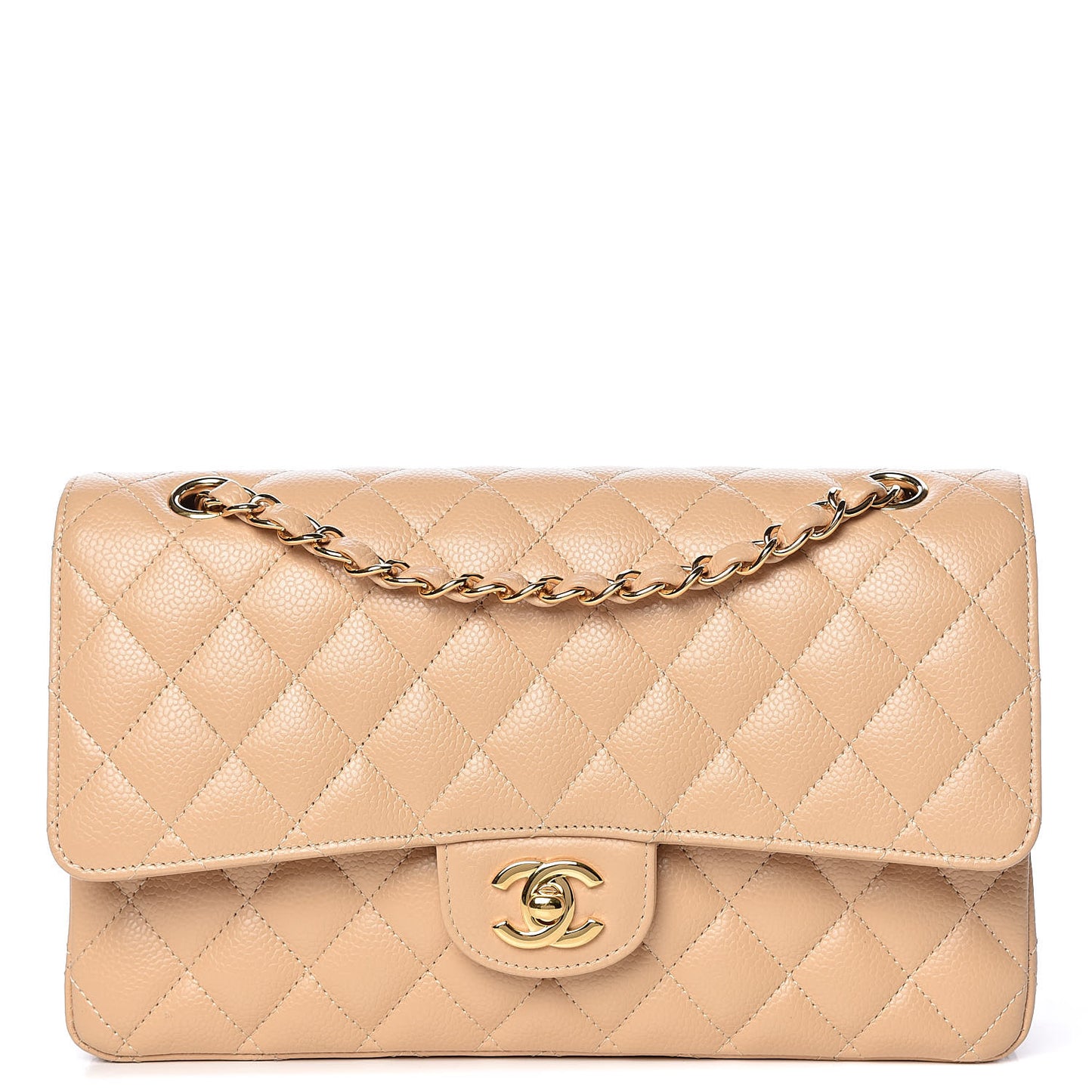 Caviar Quilted Medium Double Flap Beige Clair