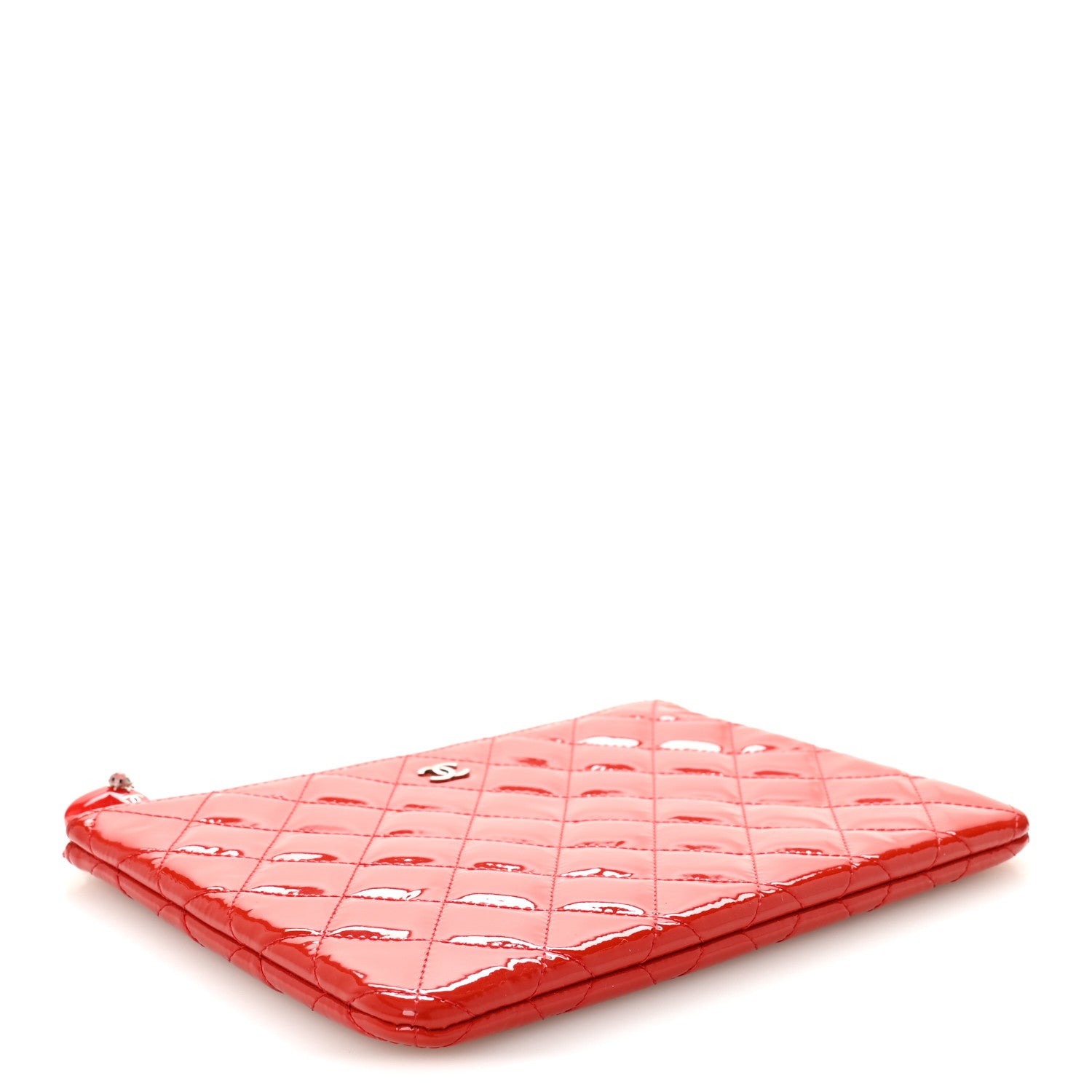 Chanel Patent Calfskin Quilted Valentine Hearts Medium O Cosmetic Case Red 4 of 9