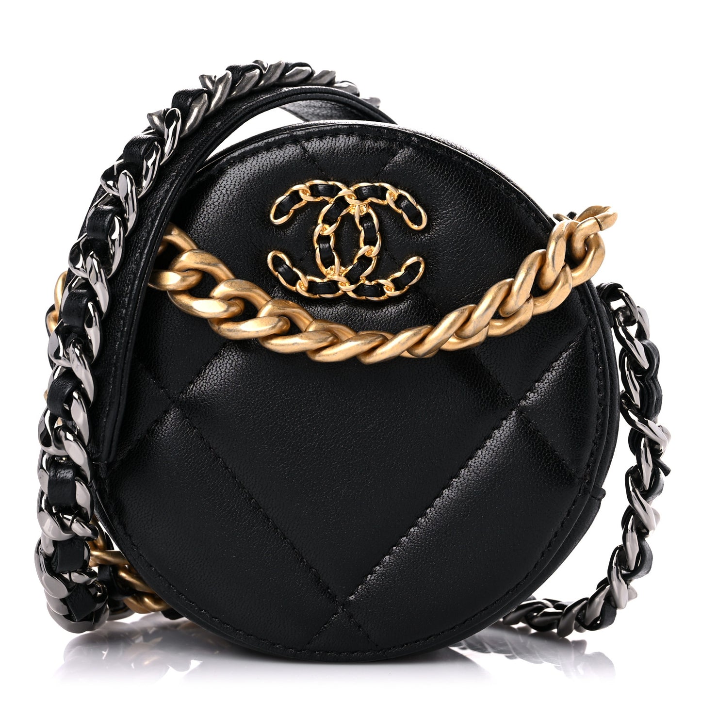 Lambskin Quilted Chanel 19 Round Clutch With Chain Black