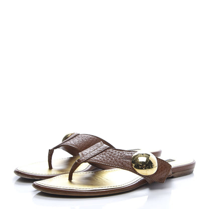 Louis Vuitton Calfskin Thong Sandal 37 Brown Gold 3 of 10
