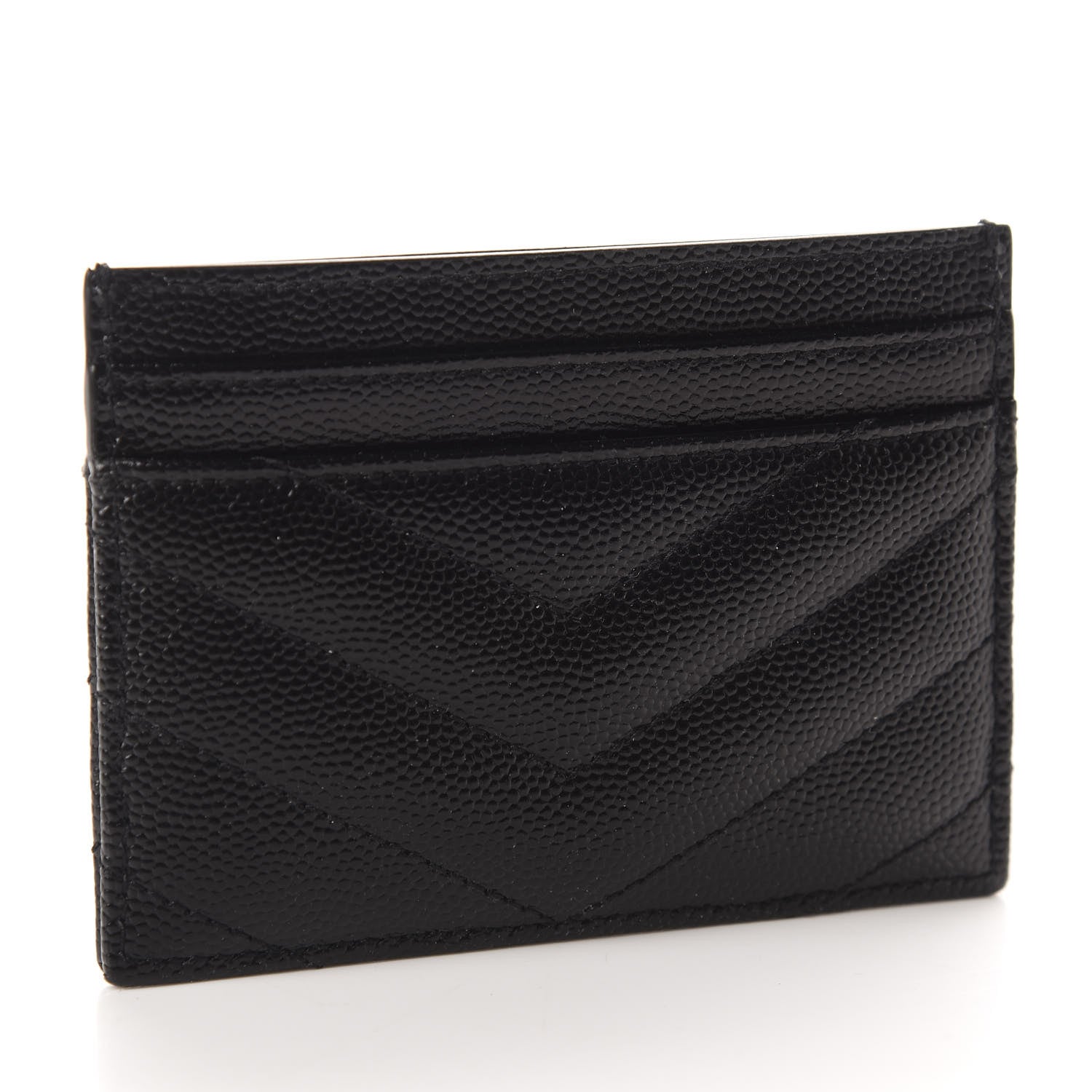 Saint Laurent Grain De Poudre Matelasse Chevron Monogram Credit Card Case Black 3 of 8