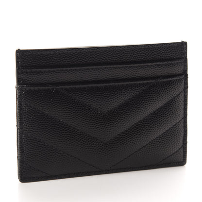 Saint Laurent Grain De Poudre Matelasse Chevron Monogram Credit Card Case Black 3 of 8