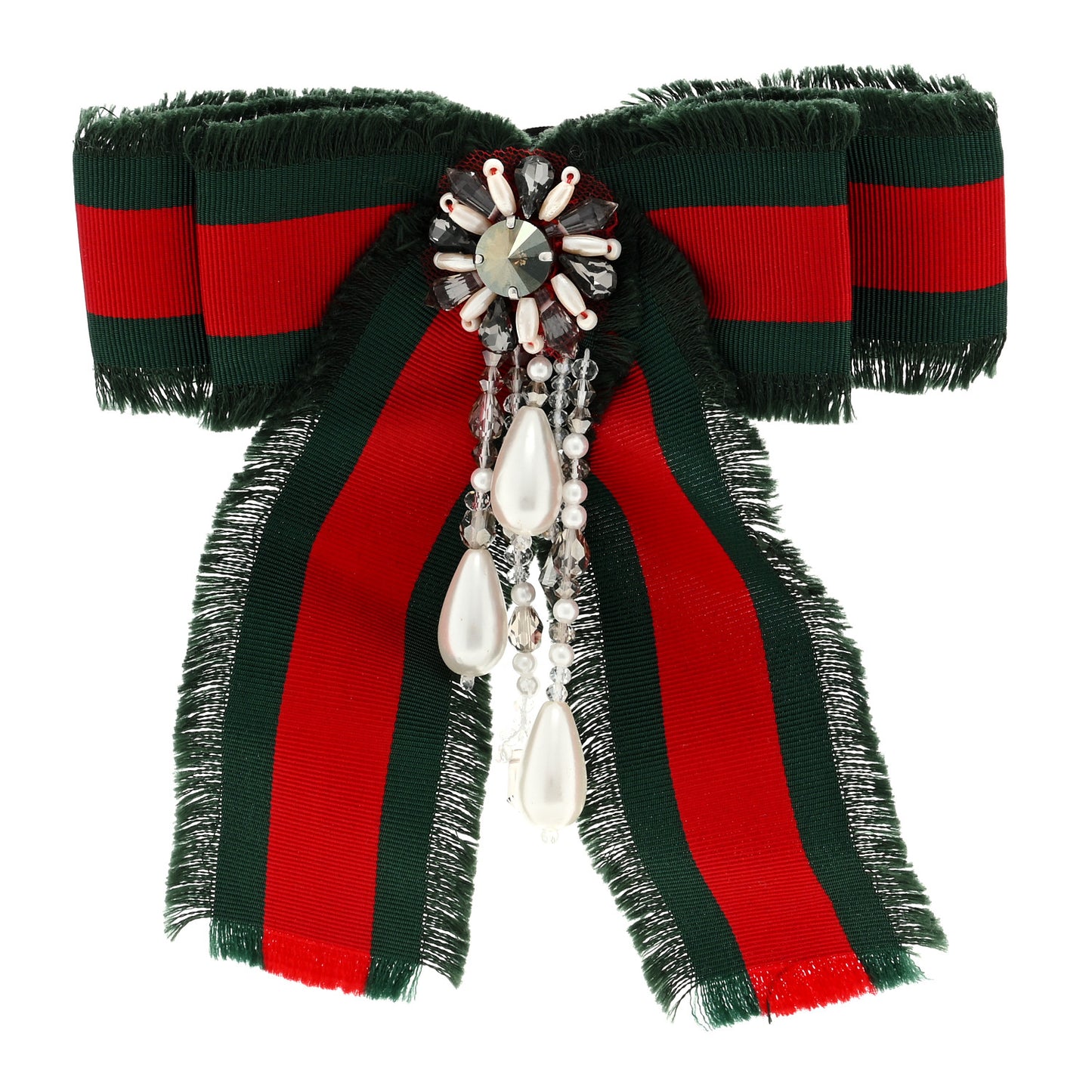 Grosgrain Web Pearl Crystal Bow Brooch