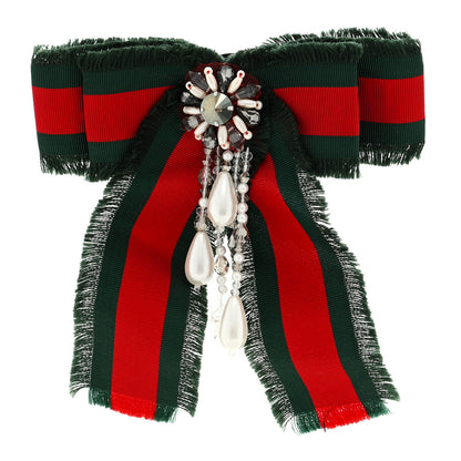 Gucci Grosgrain Web Pearl Crystal Bow Brooch 1 of 3