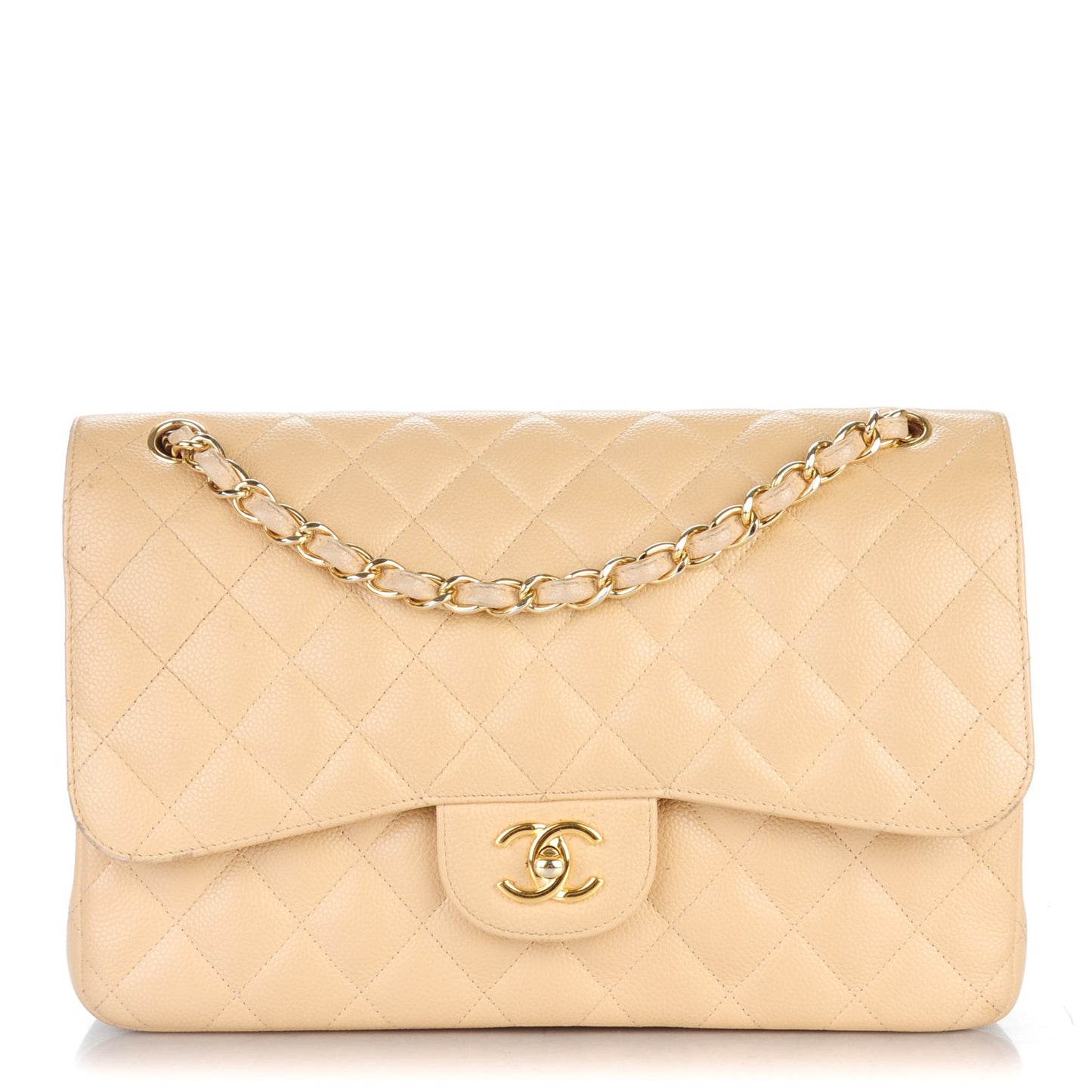 Caviar Quilted Jumbo Double Flap Beige Clair