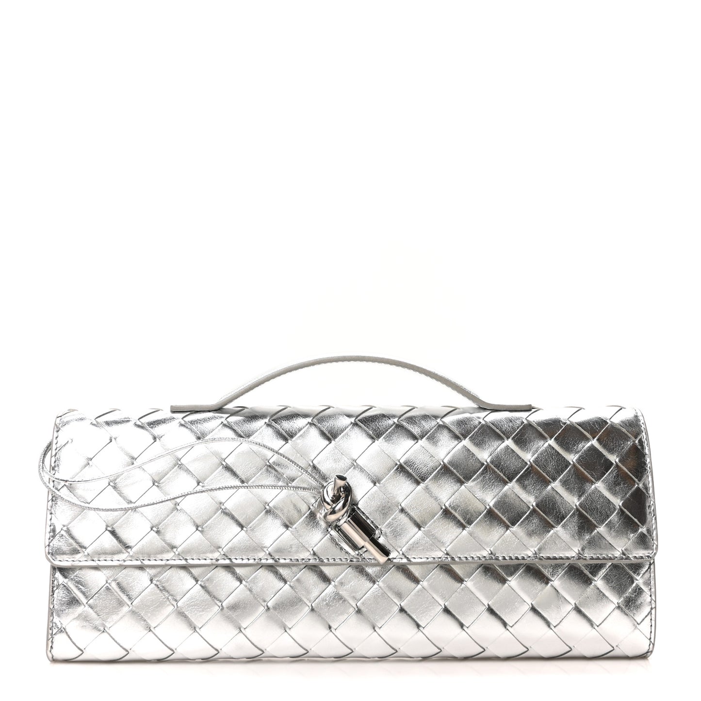 Metallic Nappa Intrecciato Long Andiamo Top Handle Silver