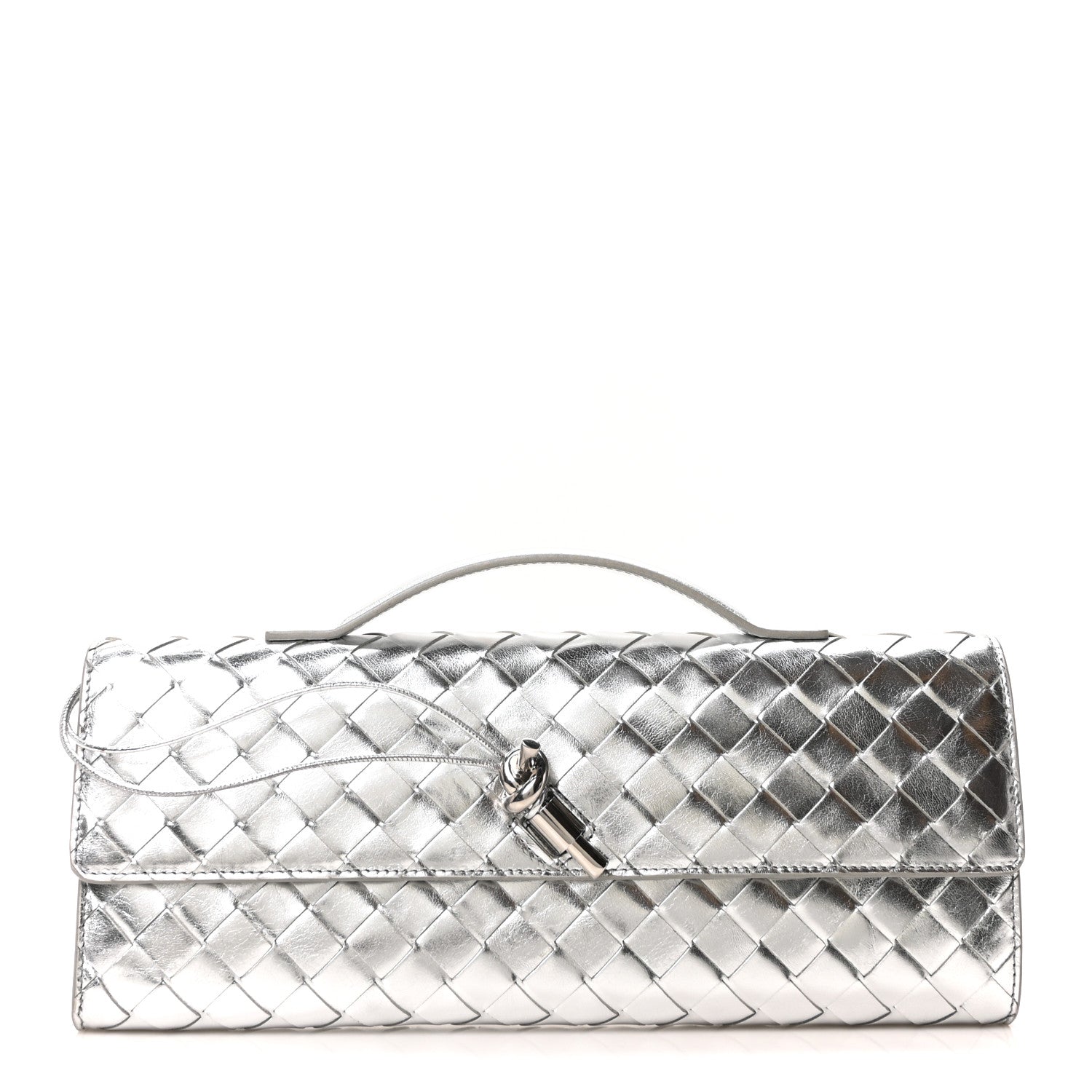 Bottega Veneta Metallic Nappa Intrecciato Long Andiamo Top Handle Silver 1 of 9