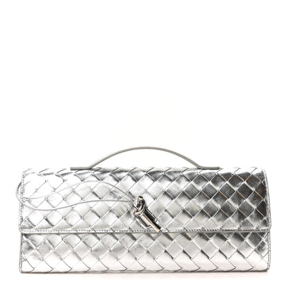 Bottega Veneta Metallic Nappa Intrecciato Long Andiamo Top Handle Silver 1 of 9