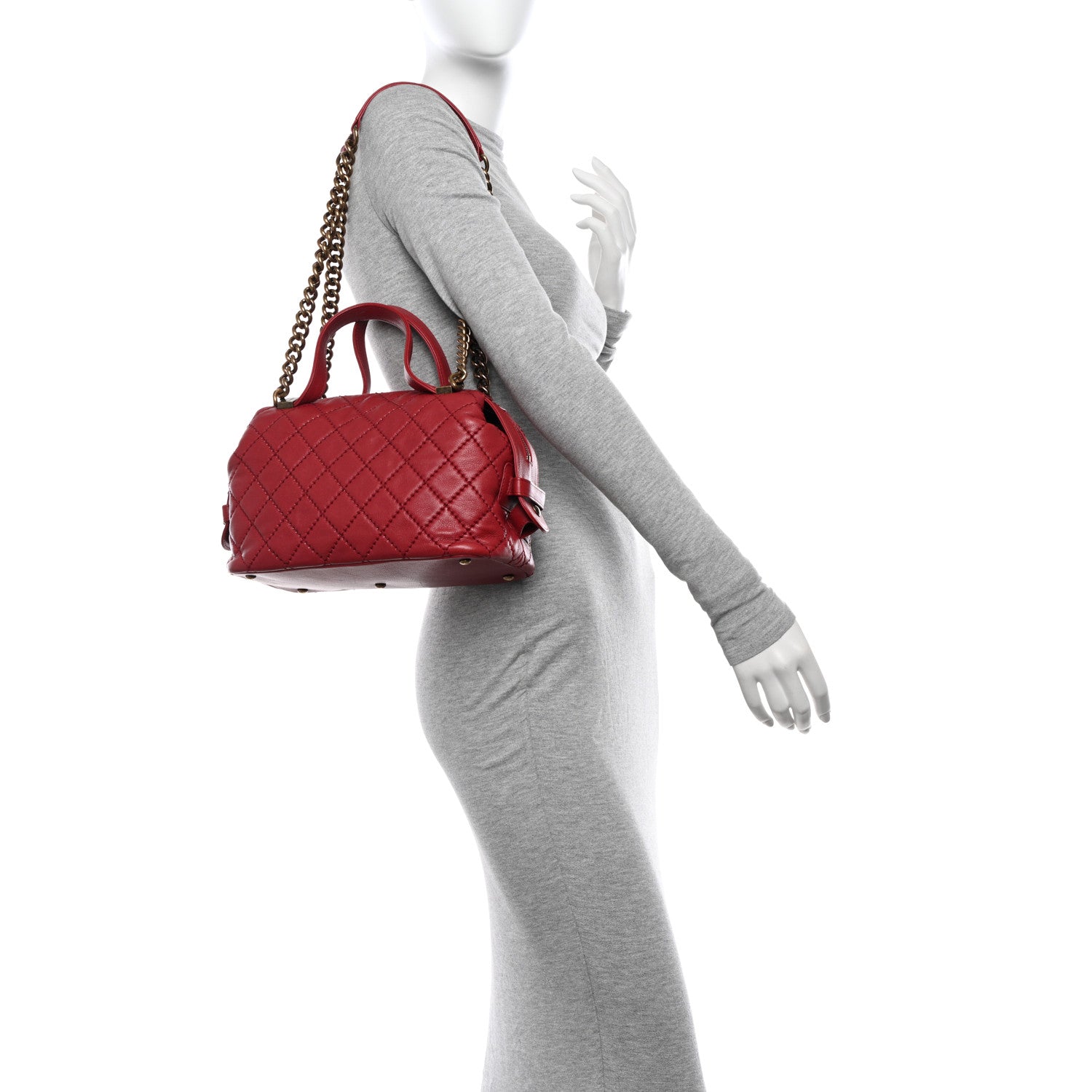 Chanel Calfskin Stitched Bowling Bag Red 2 of 10