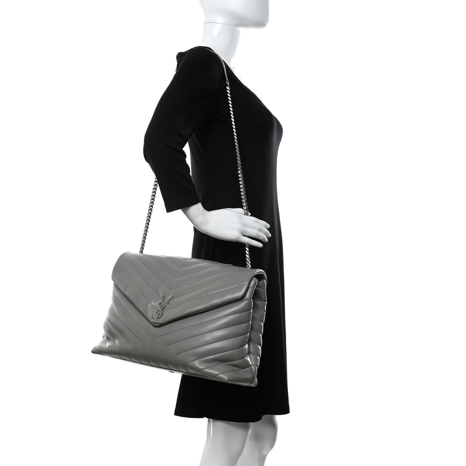 Saint Laurent Calfskin Y Quilted Monogram Large Loulou Chain Satchel Earth 2 of 9
