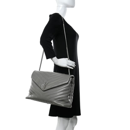 Saint Laurent Calfskin Y Quilted Monogram Large Loulou Chain Satchel Earth 2 of 9