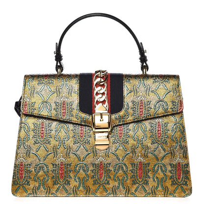 Gucci Iridescent Brocade Medium Sylvie Top Handle Bag Gold 1 of 8
