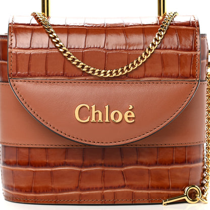 Chloe Calfskin Crocodile Embossed Small Aby Lock Chestnut Brown 7 of 10