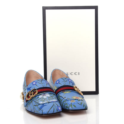 Gucci Apollo Calfskin Web Pearl New Flora Peyton 35mm Loafer Pumps 37.5 Azure 11 of 11