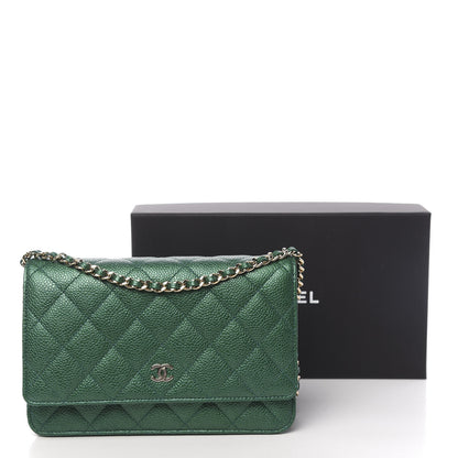Chanel Metallic Caviar Quilted Wallet On Chain WOC Green 12 of 12