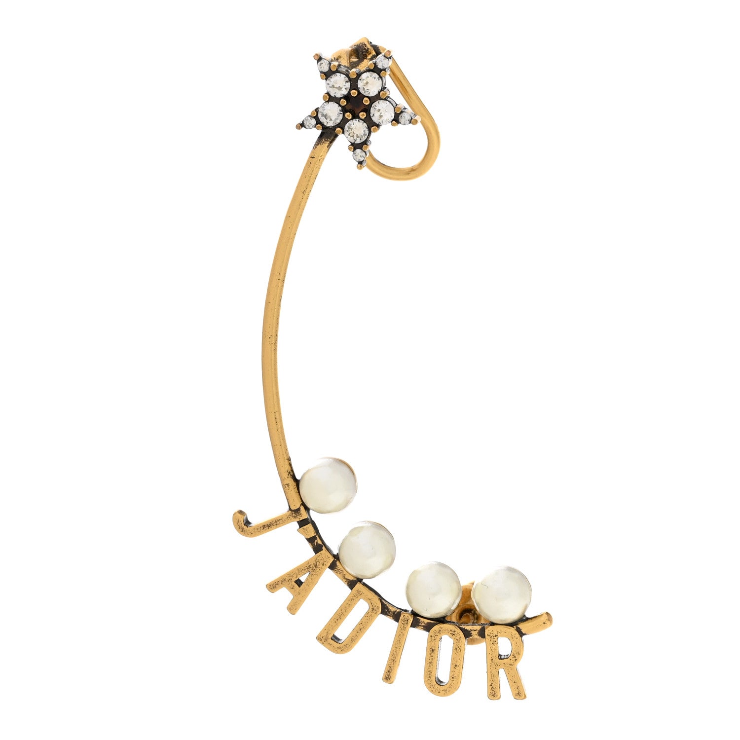Christian Dior Pearl Crystal J'Adior Star Ear Cuff Gold White 1 of 3