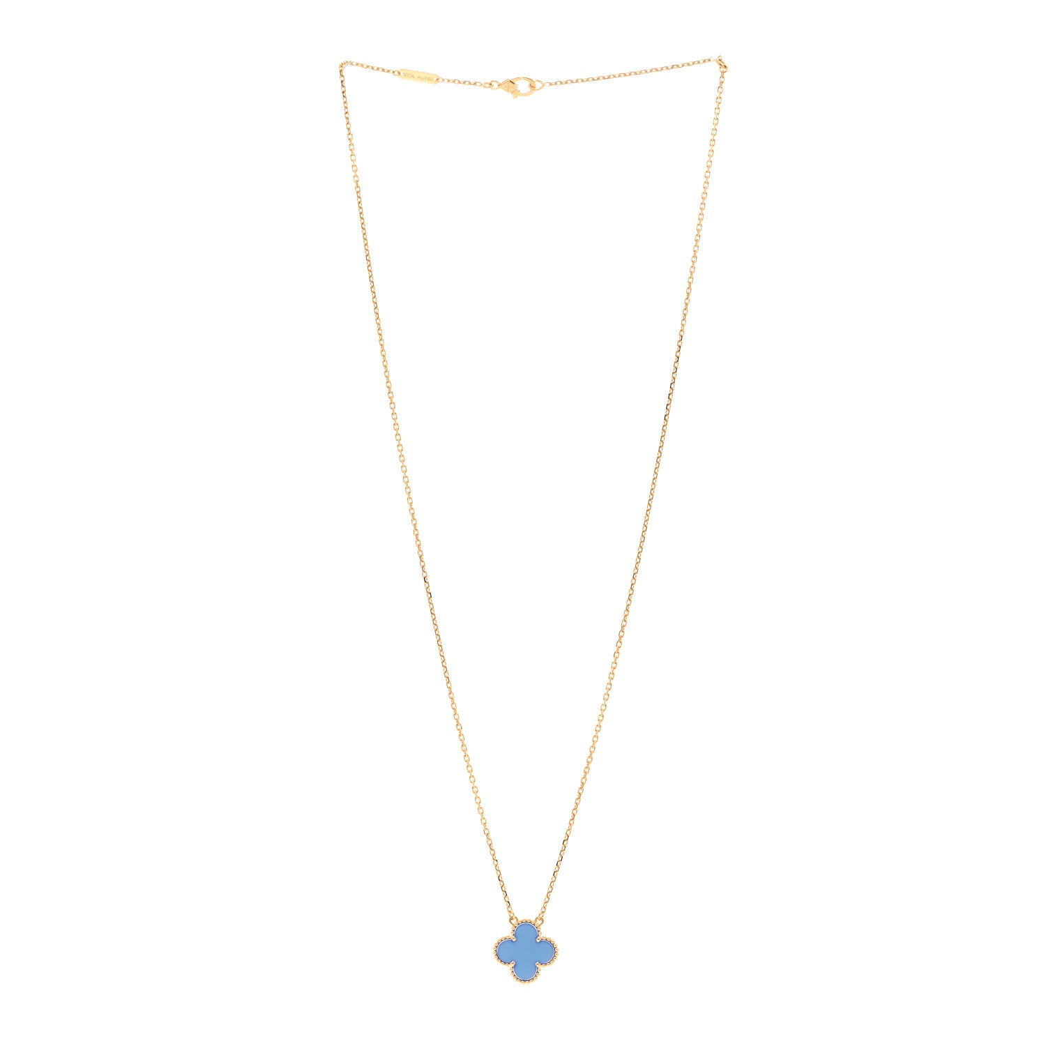 Van Cleef & Arpels 18K Yellow Gold Blue Agate Vintage Alhambra Pendant Necklace 3 of 5