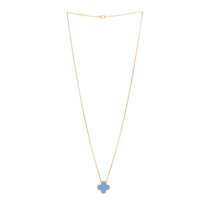 Van Cleef & Arpels 18K Yellow Gold Blue Agate Vintage Alhambra Pendant Necklace 3 of 5