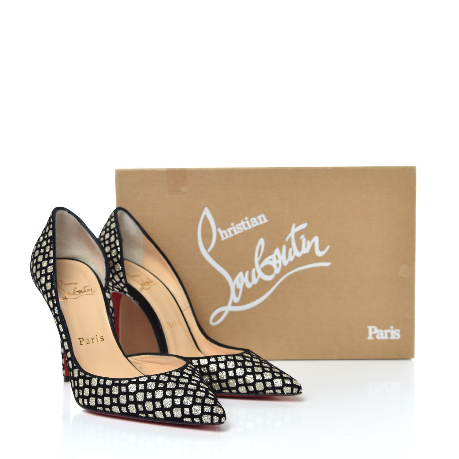 Christian Louboutin Glitter Floque Suede Iriza 100 Pumps 35 Platine Black 12 of 12