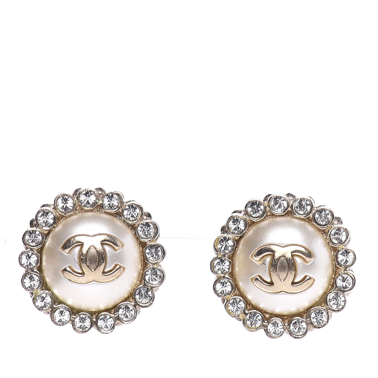 Pearl Crystal CC Earrings Gold