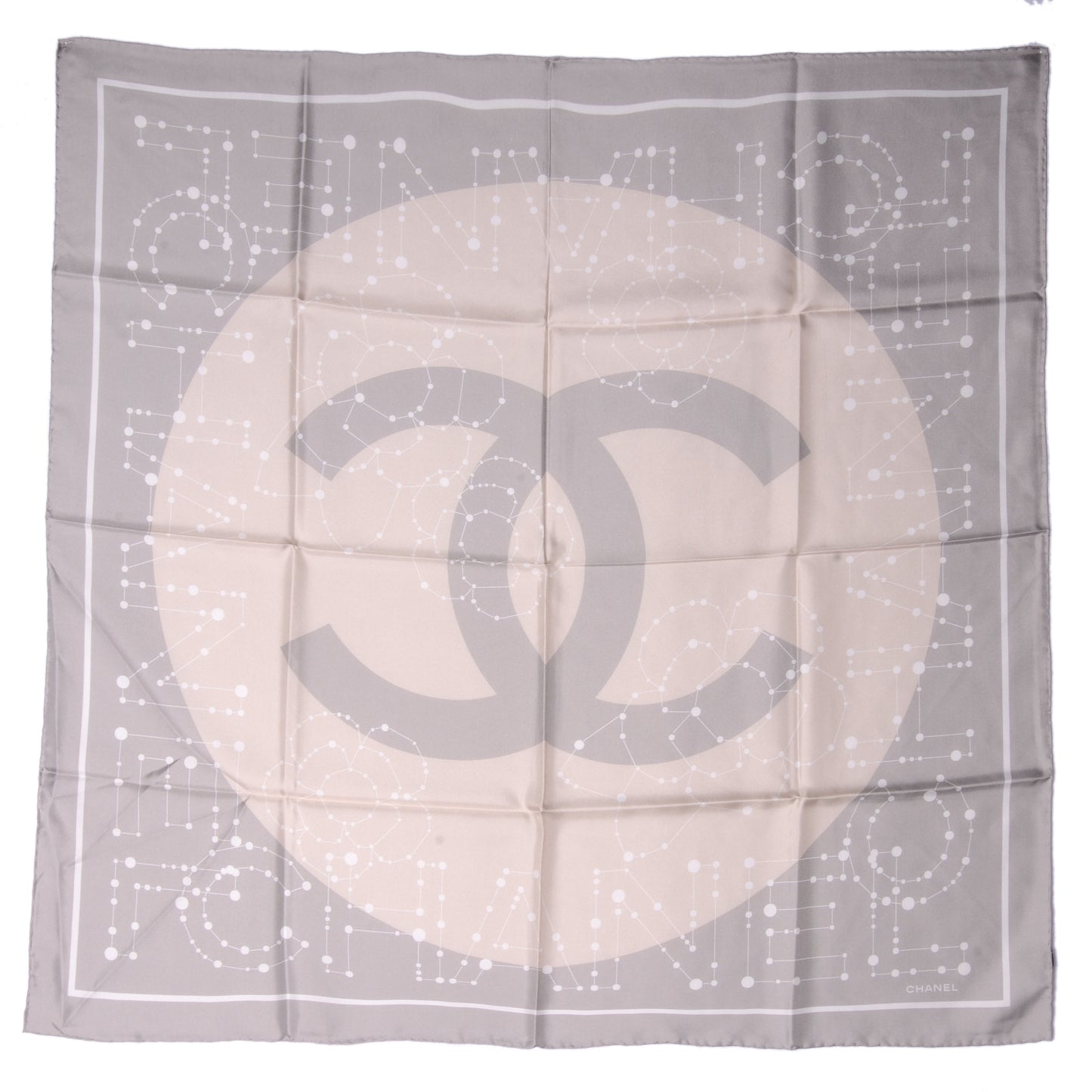 Silk Camellia Constellation CC Reversible Square Scarf Pink Grey