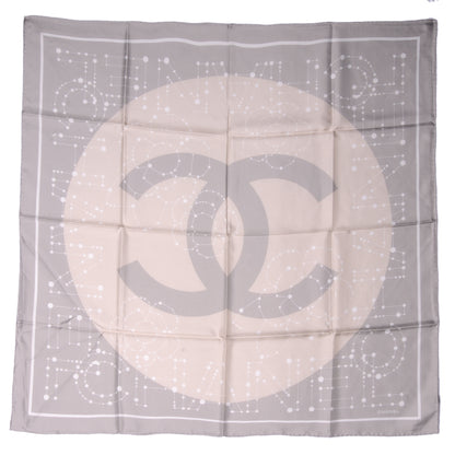 Chanel Silk Camellia Constellation CC Reversible Square Scarf Pink Grey 2 of 5