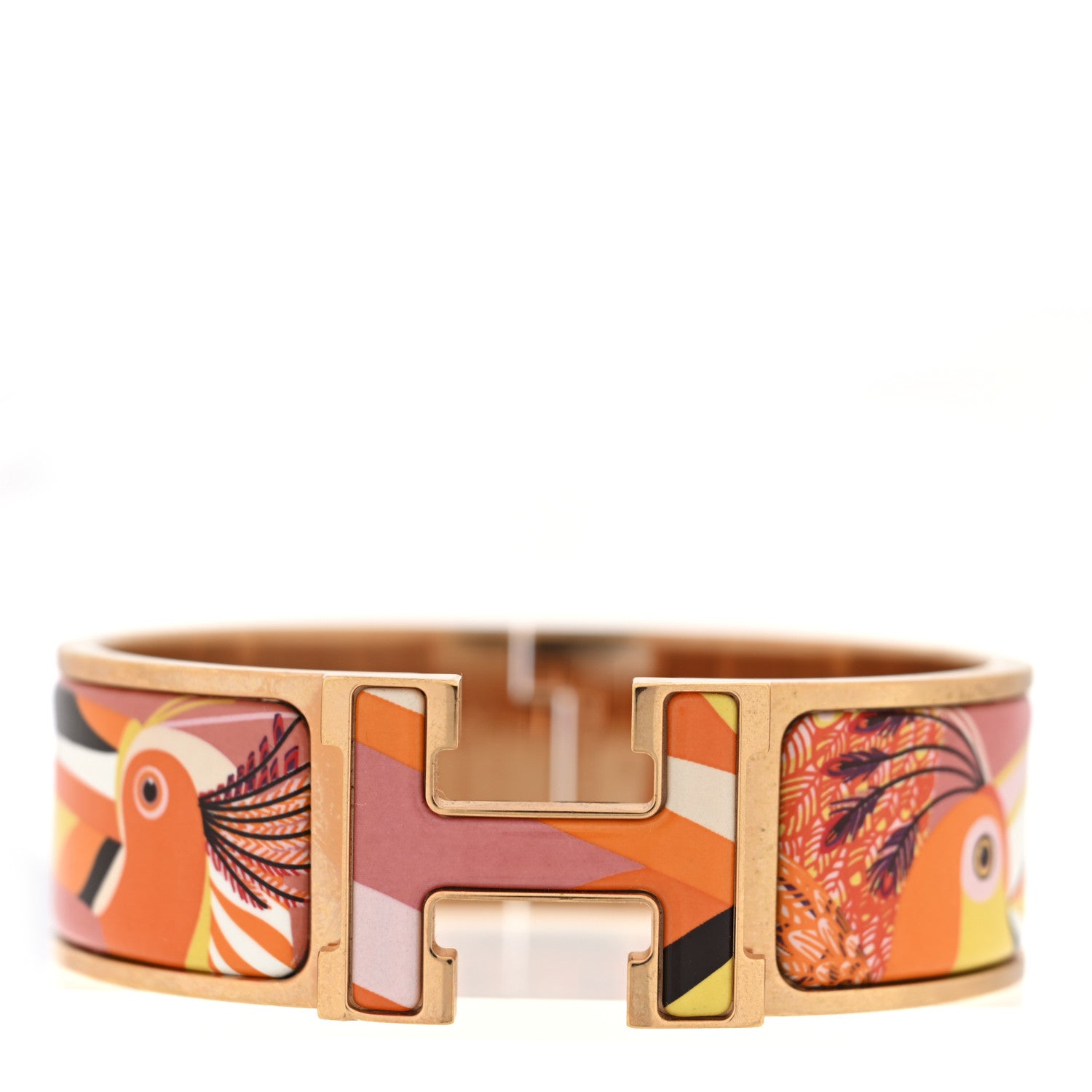 Hermes Enamel Printed Wide Toucans De Paradis Clic Clac H Bracelet