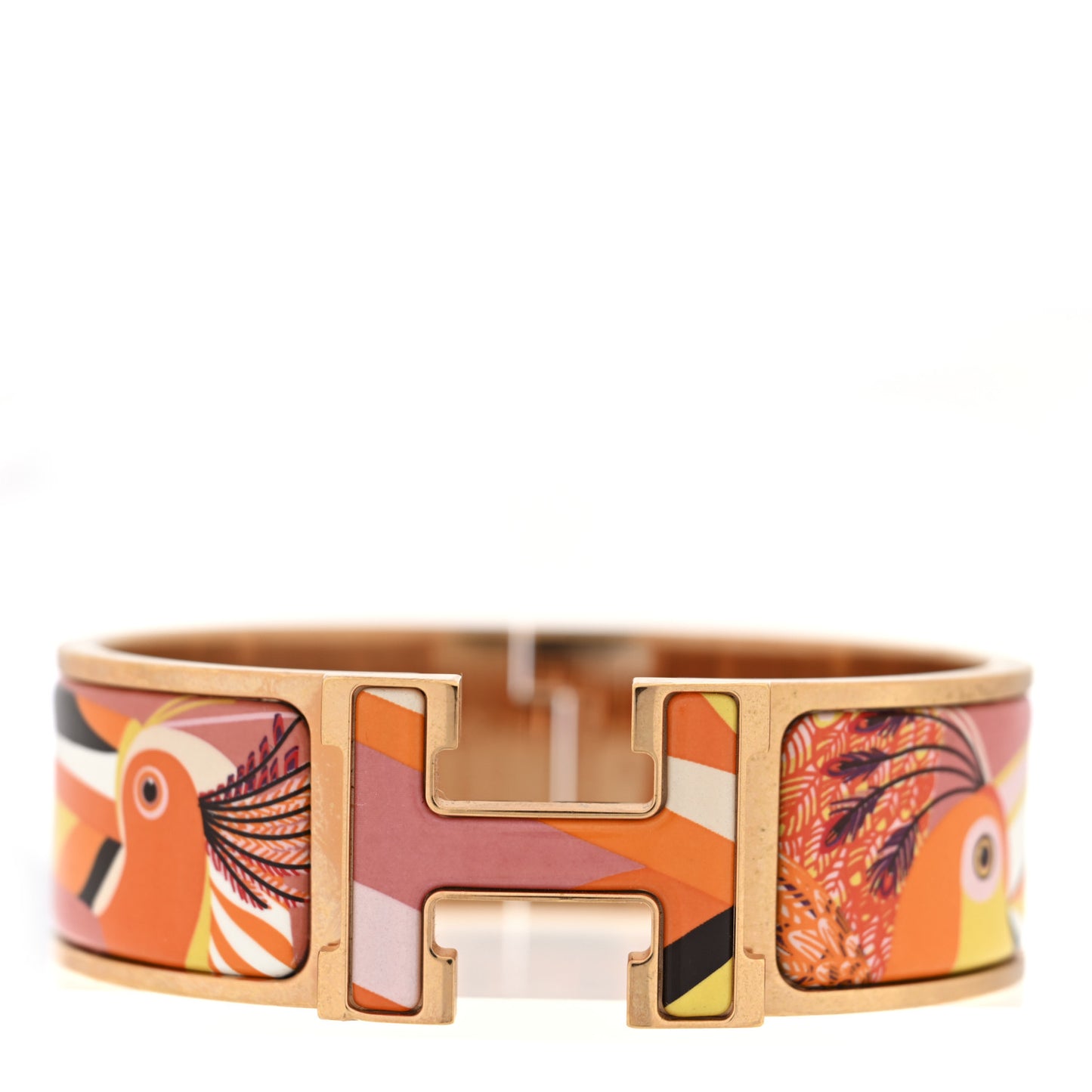 Enamel Printed Wide Toucans De Paradis Clic Clac H Bracelet PM Terre Orange