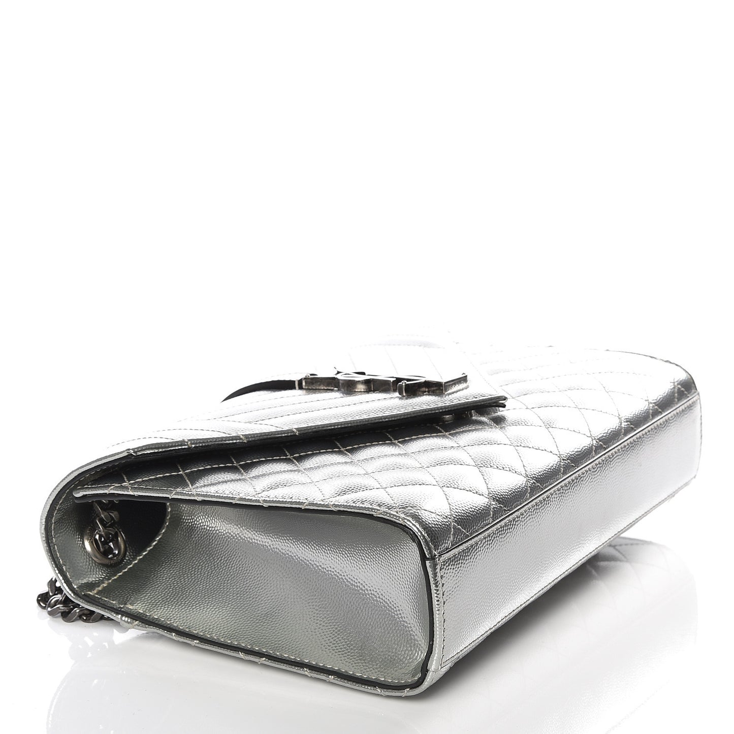 Metallic Grain De Poudre Textured Mixed Matelasse Triquilt Medium Monogram Satchel Silver