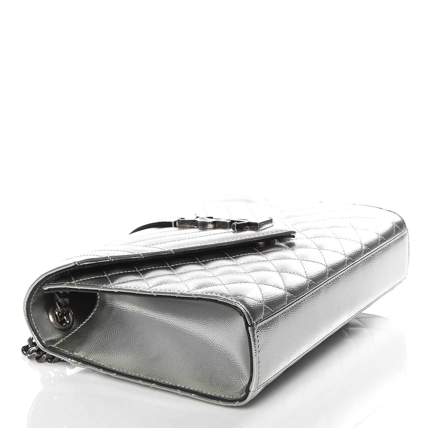Saint Laurent Metallic Grain De Poudre Textured Mixed Matelasse Triquilt Medium Monogram Satchel Silver 3 of 9