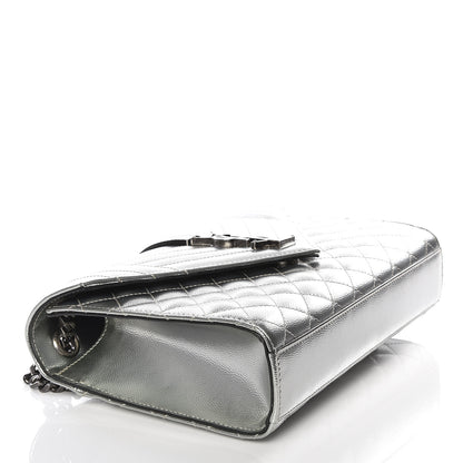 Saint Laurent Metallic Grain De Poudre Textured Mixed Matelasse Triquilt Medium Monogram Satchel Silver 3 of 9