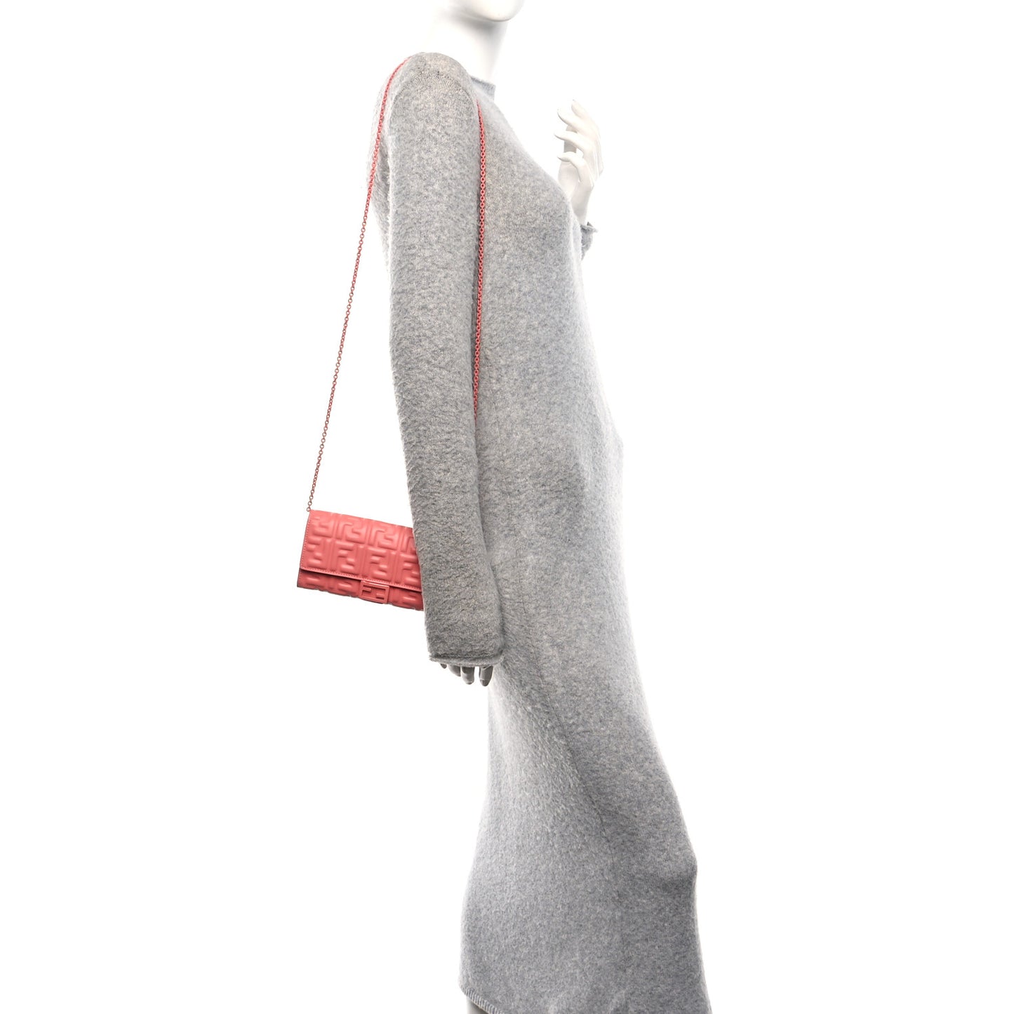 Nappa FF Embossed Continental Wallet On Chain Rosa Pesca